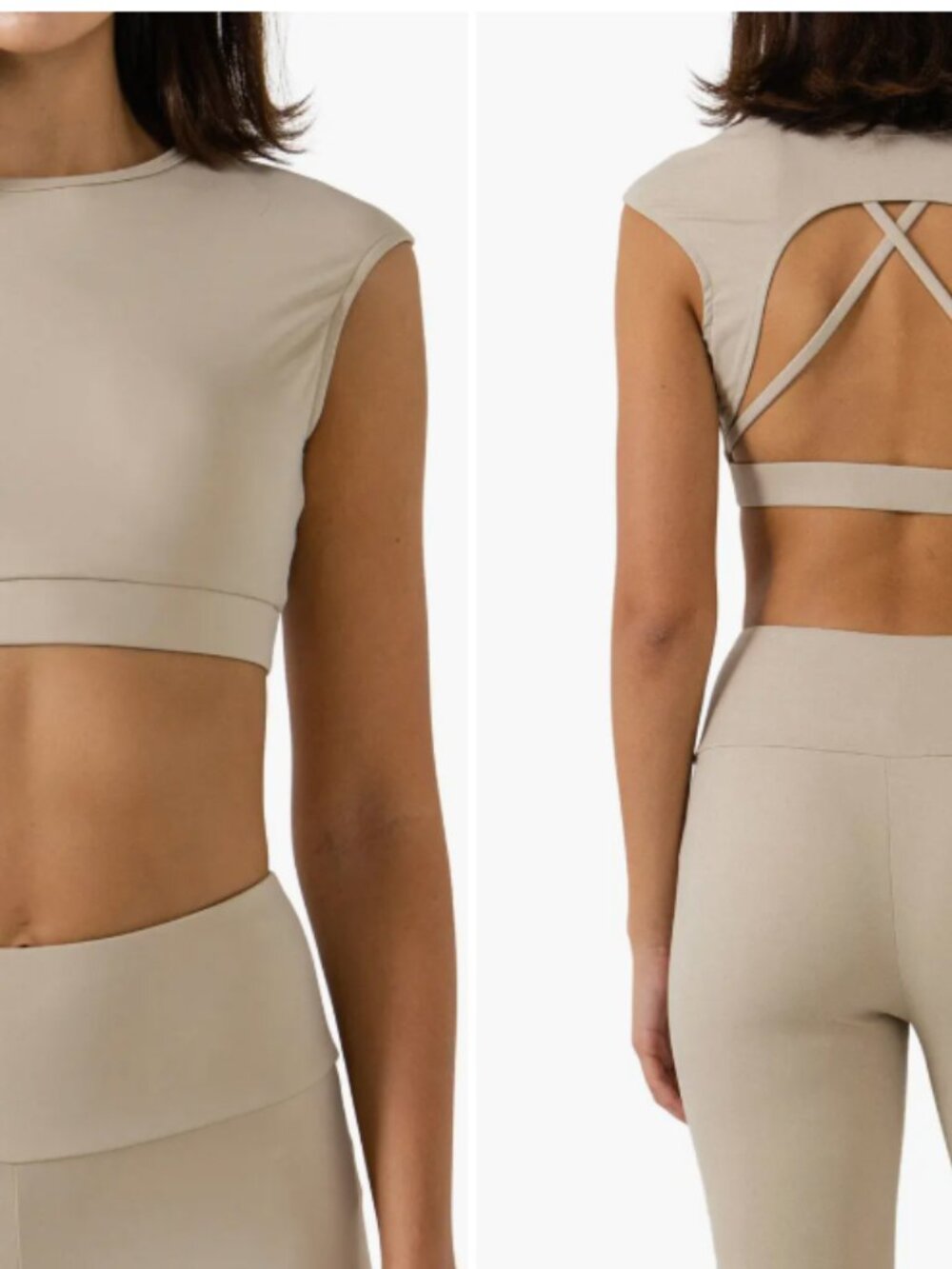 GREY LAB Open Back Active Crop Top Beige Medium NWT